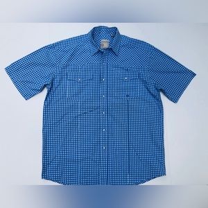 Roper Mens Western Pearl Snap L Blue White Plaid Cowboy Work Short Sleeve Shirt